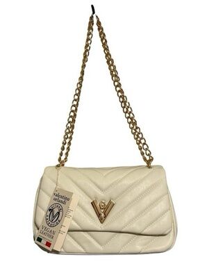 Valentino Orlandi Cream Quilted Shoulder Bag with Gold Chain Strap